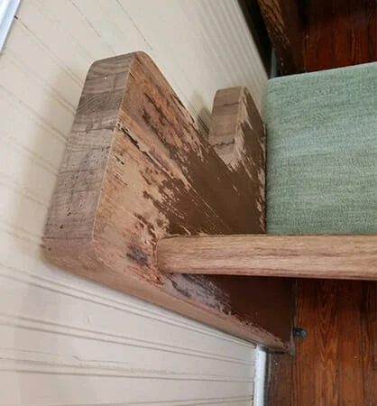 Church pew wood before refinishing