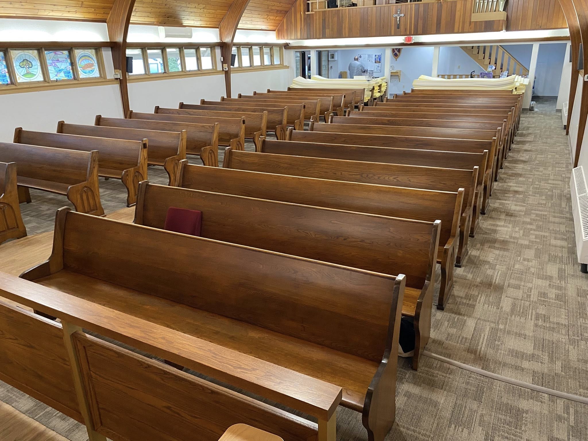 Plain solid wood pews