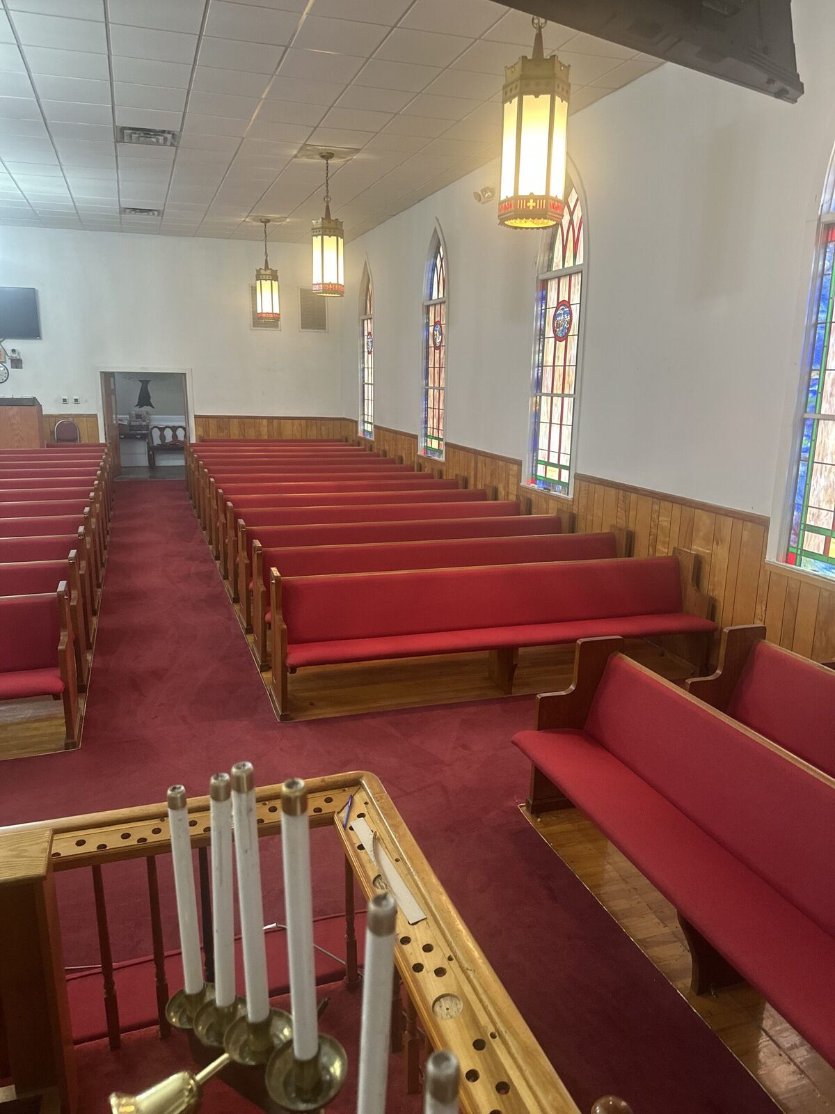 Church pew upholstery after, new fabric and foam, Mt. Pleasant, SC