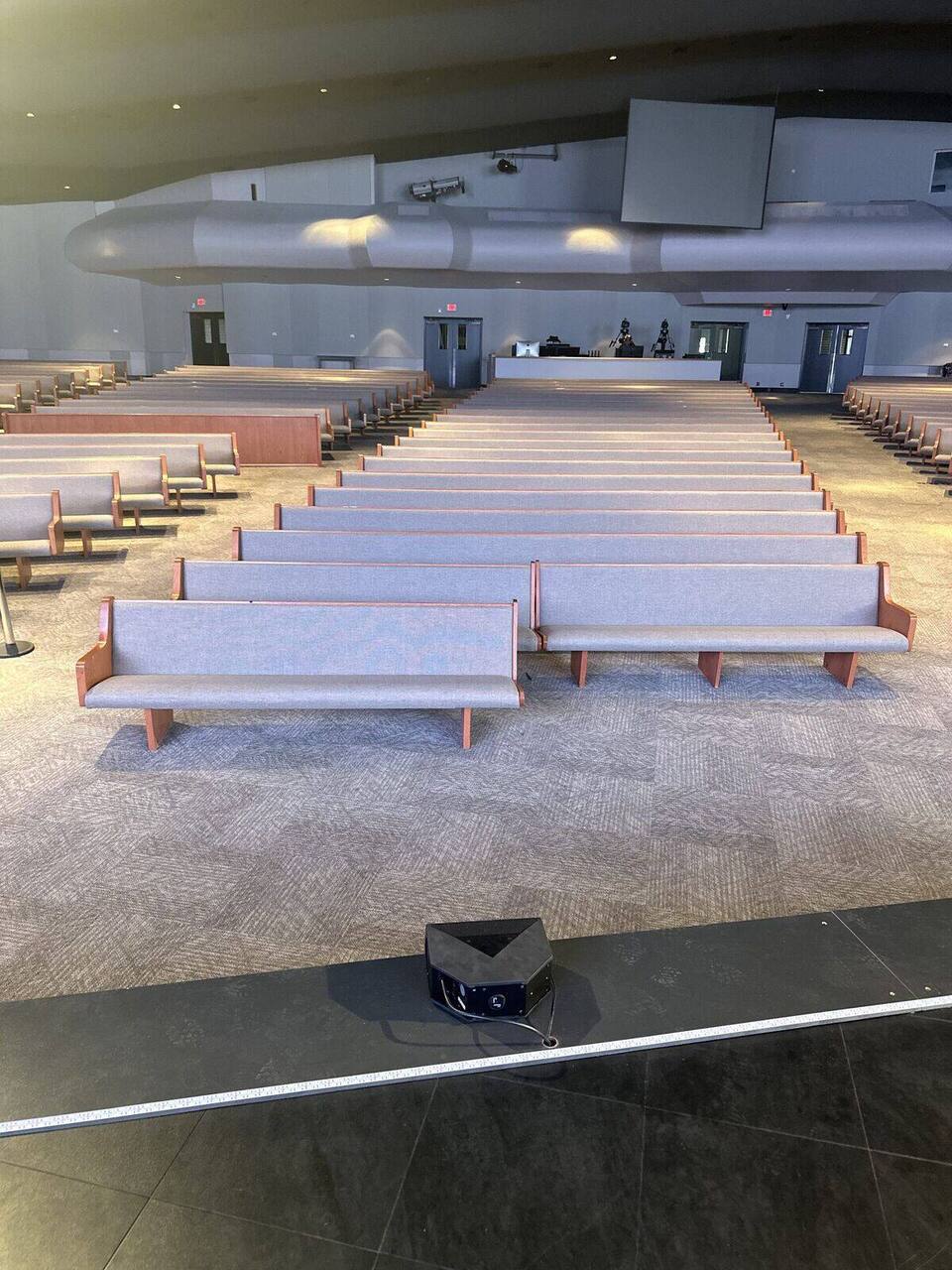 Phoenix, AZ church pews with new seat and front-of-back upholstery